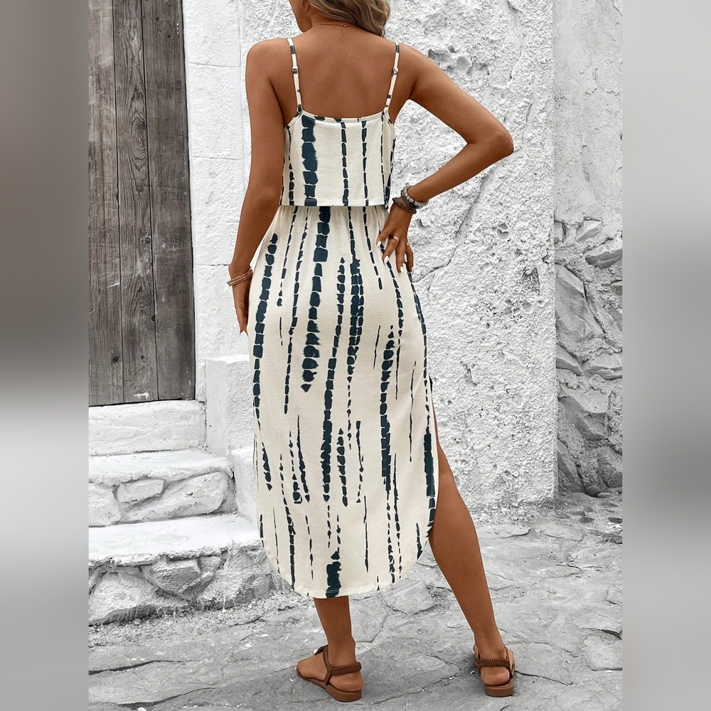 Women's Summer Skin-Friendly Tie-Dye Spaghetti Strap Dress With Waist Belt - Picture 6 of 6